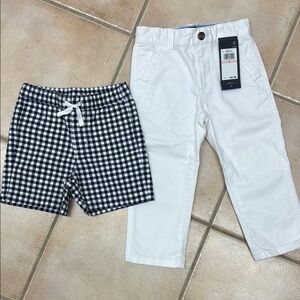 Kids White Pants and Blue Checkered Shorts Set